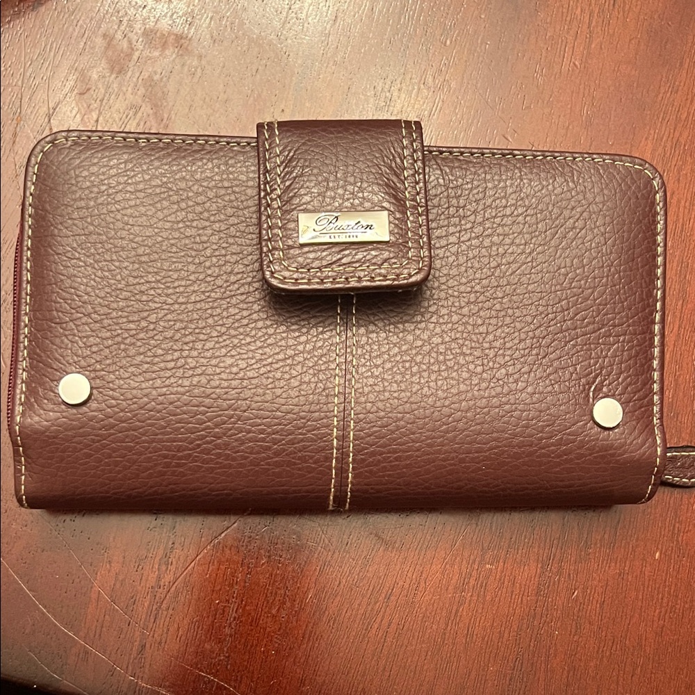 Buxton Dark Brown Pebbled Leather Clutch Wallet
